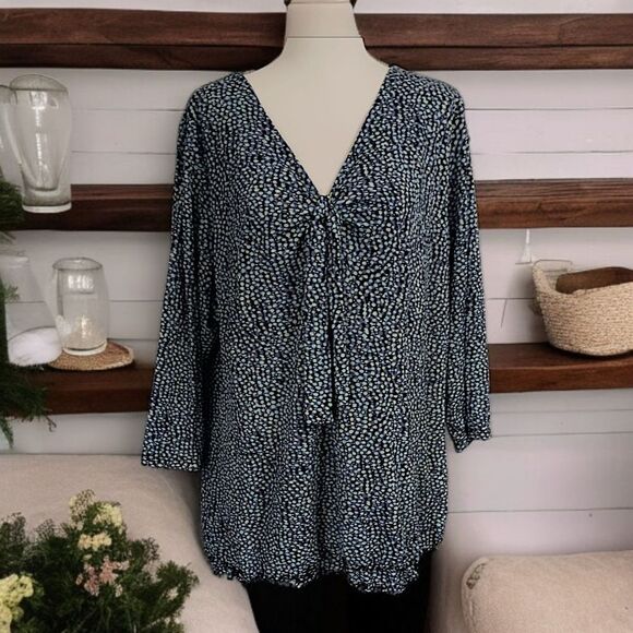 Style Co Sheer Mesh Overlay Top Plus Sz 1X Blouse Boho Abstract Dots Stretchy - Picture 13 of 16